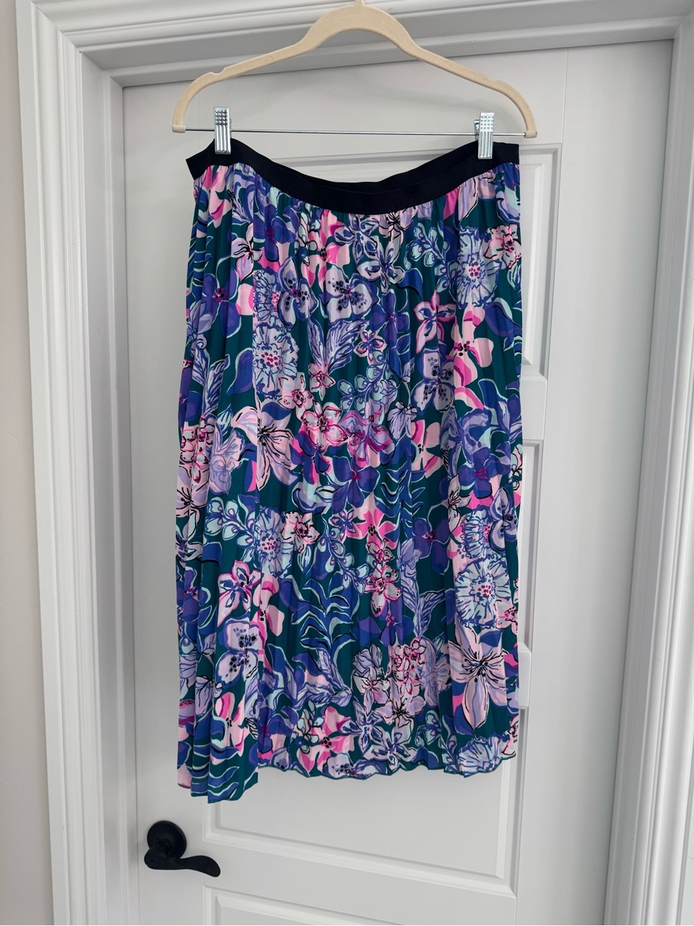 Lilly Pulitzer Floral Midi Skirt in Navy, Pink and Purple